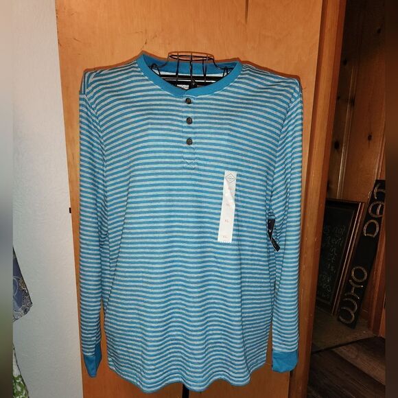 St. John's Bay Long Sleeve Shirt Teal and Grey - Picture 1 of 3